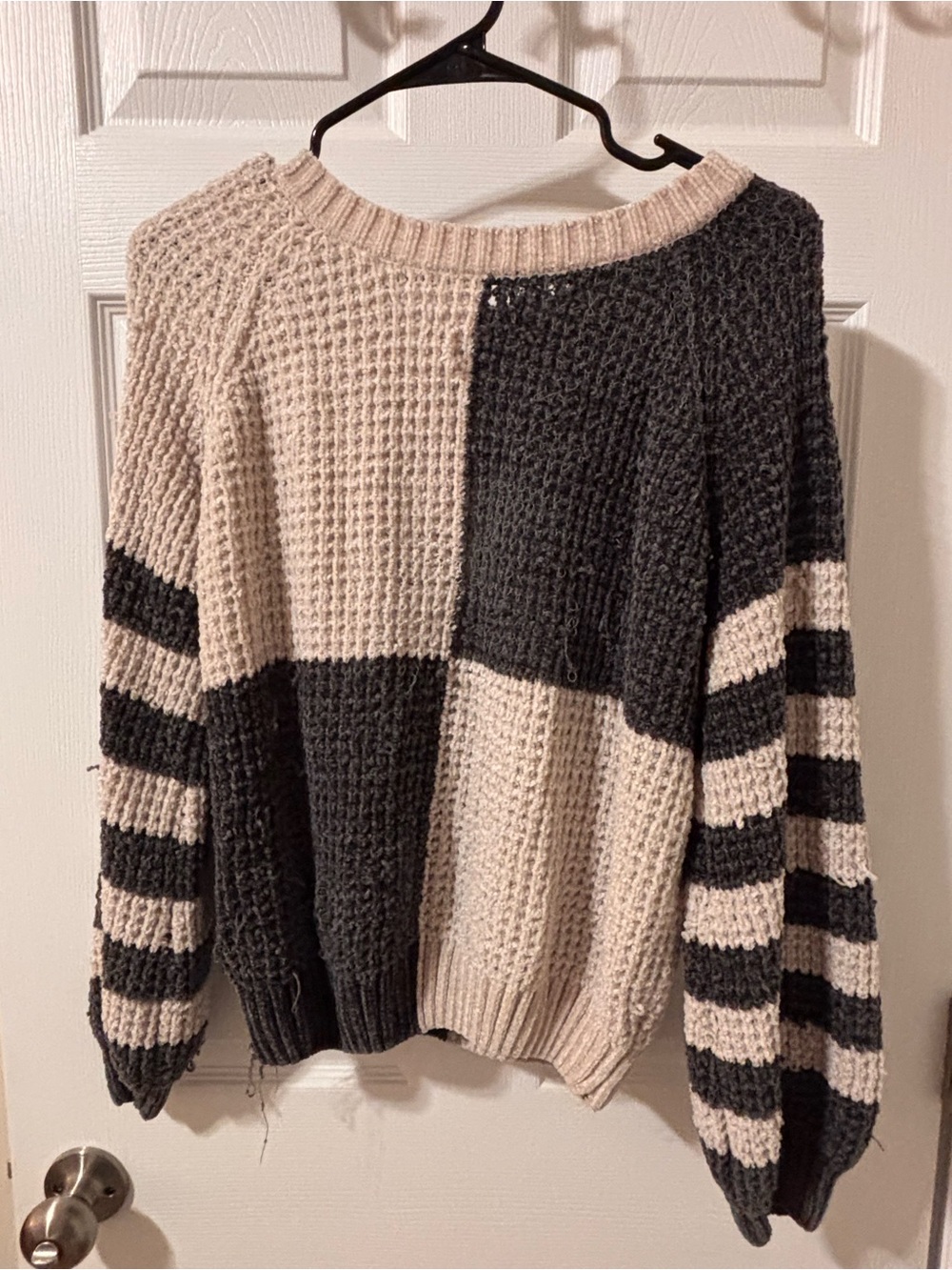 Blu Pepper Cream & Charcoal Colorblock Waffle Knit Sweater